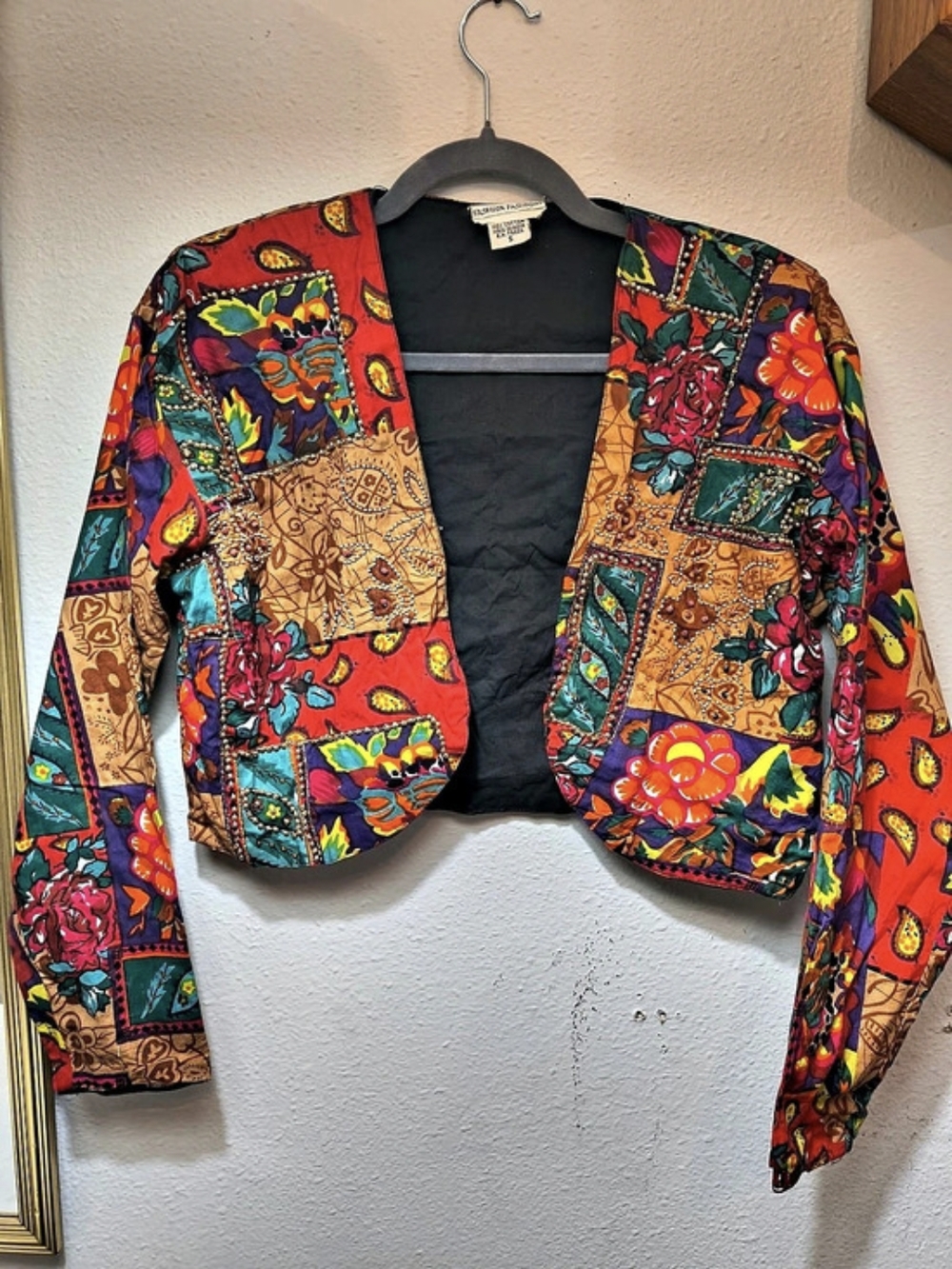Vintage Fashion Passport Beaded Patchwork Cropped Jacket S